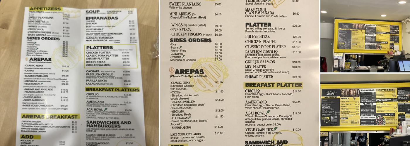 Classic Arepas Menu