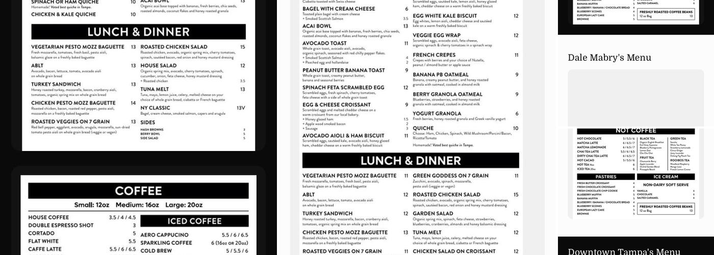 Caffeine Roasters Dale Mabry Menu