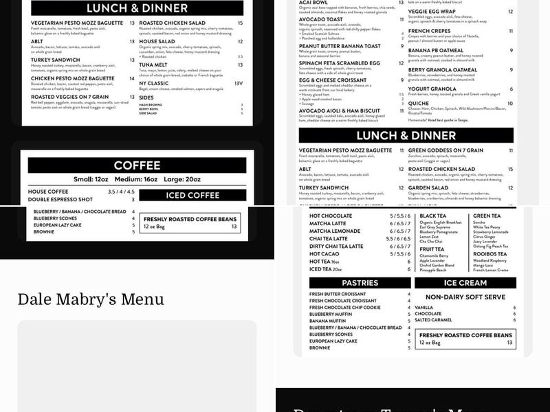 Caffeine Roasters Dale Mabry Menu