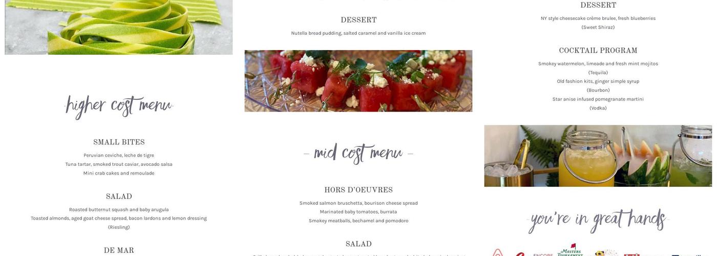 SMO Table Personal Chef Company Menu