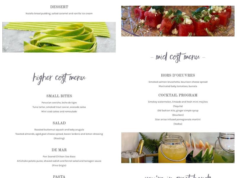 SMO Table Personal Chef Company Menu