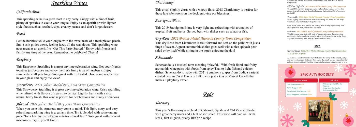 The Singing Winemaker Menu