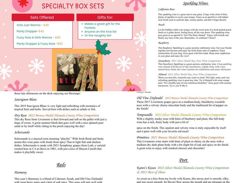 The Singing Winemaker Menu