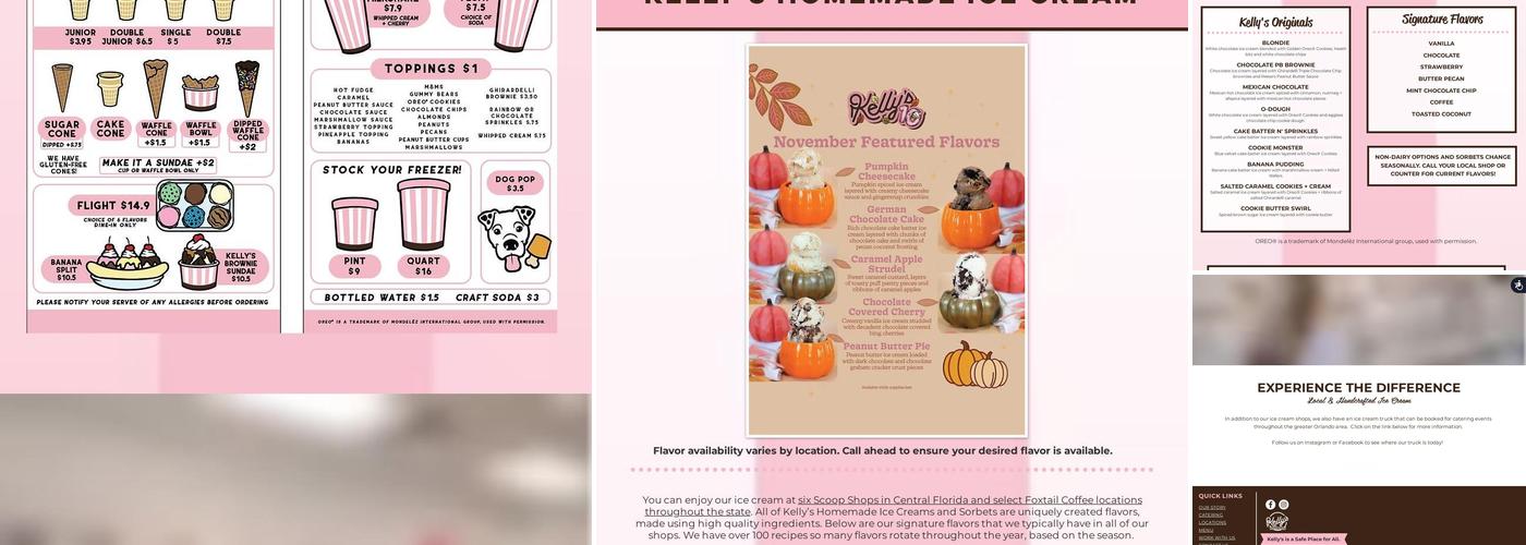 Kelly's Homemade Ice Cream Menu