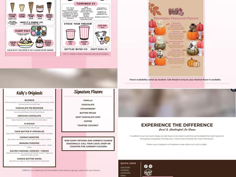 Kelly's Homemade Ice Cream Menu