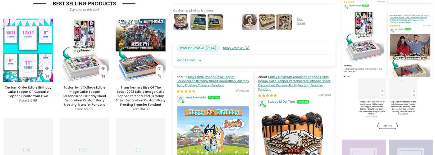 Edible Cake Topper Menu