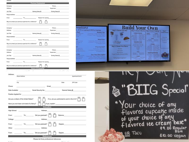 Sweet Dreams Tasty Treats Hand Rolled Ice Cream Menu