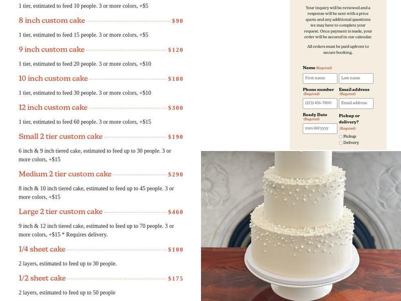 Custom Cake Studio Menu