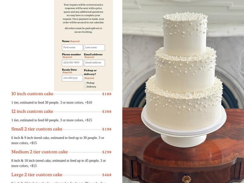 Custom Cake Studio Menu