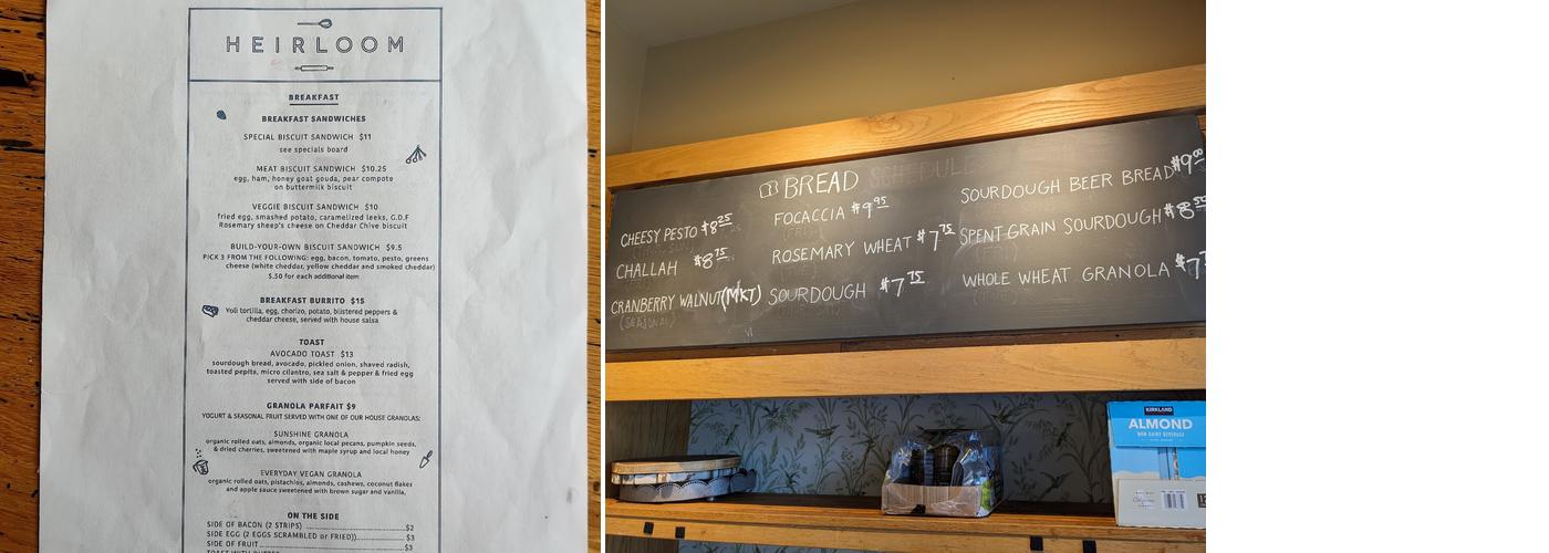 Heirloom Bakery & Hearth Menu