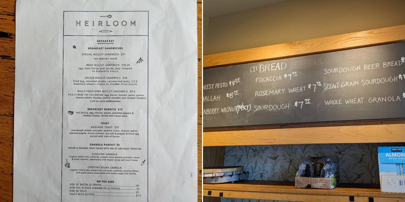 Heirloom Bakery & Hearth Menu