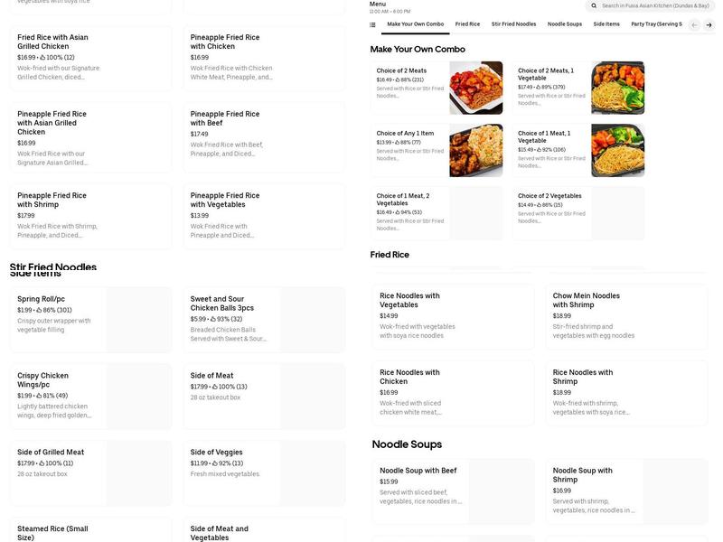 Fusia Asian Kitchen Menu