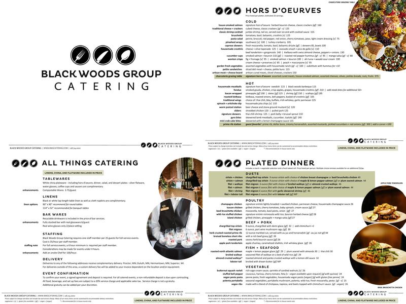 Black Woods Group Catering Menu
