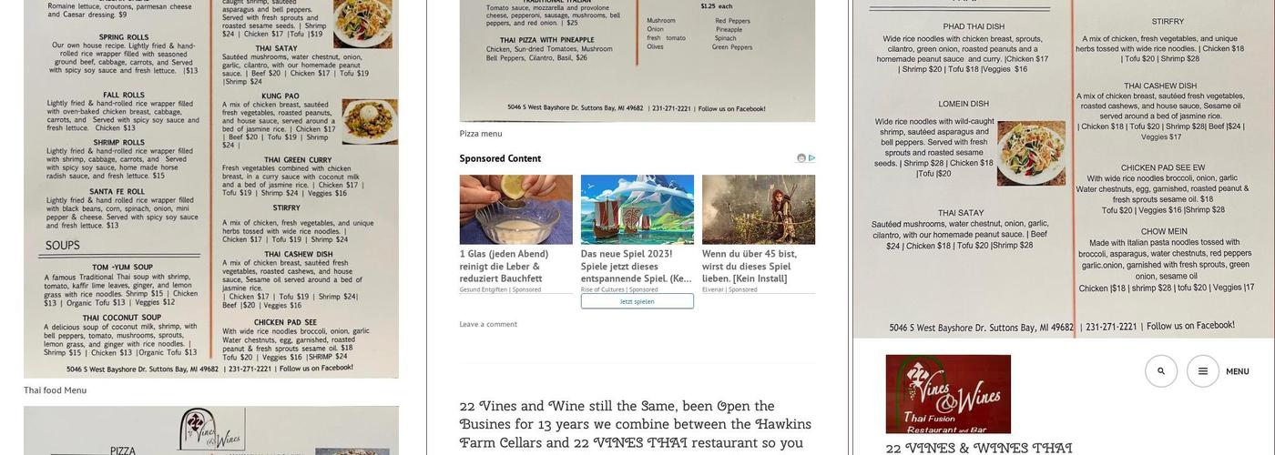 22 Vines And Wines Menu