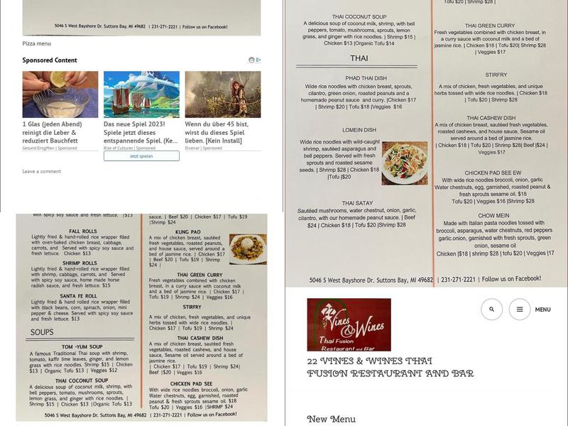 22 Vines And Wines Menu