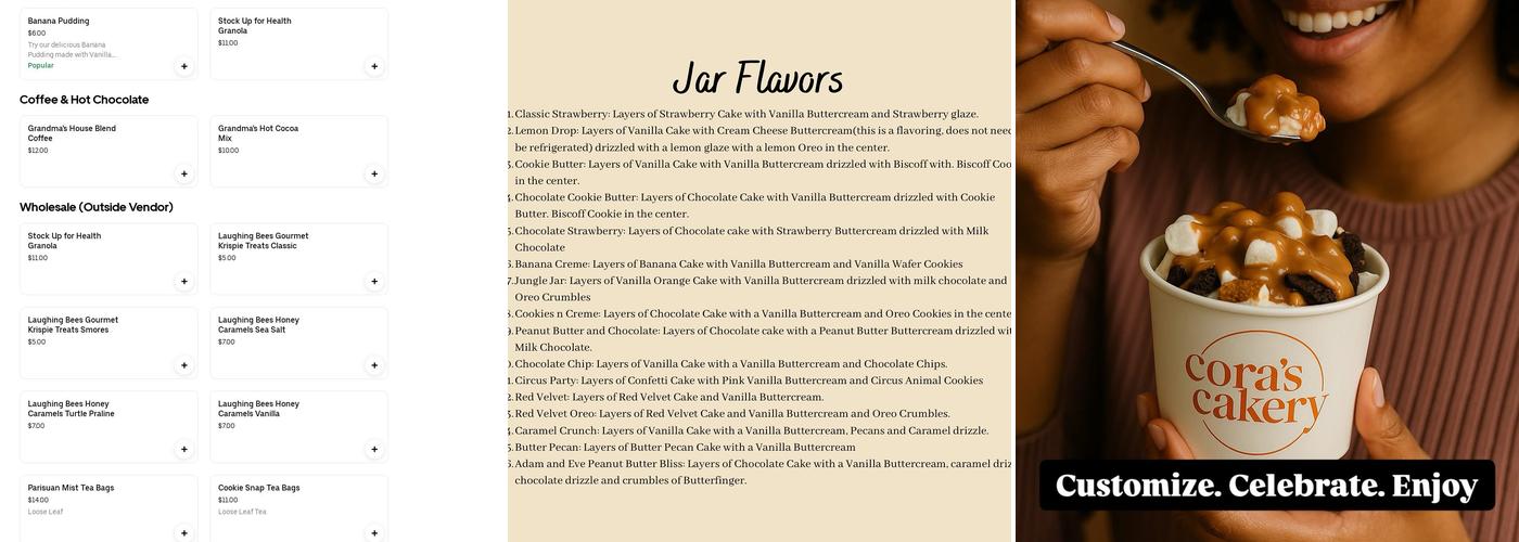 Cora's Cakery Menu
