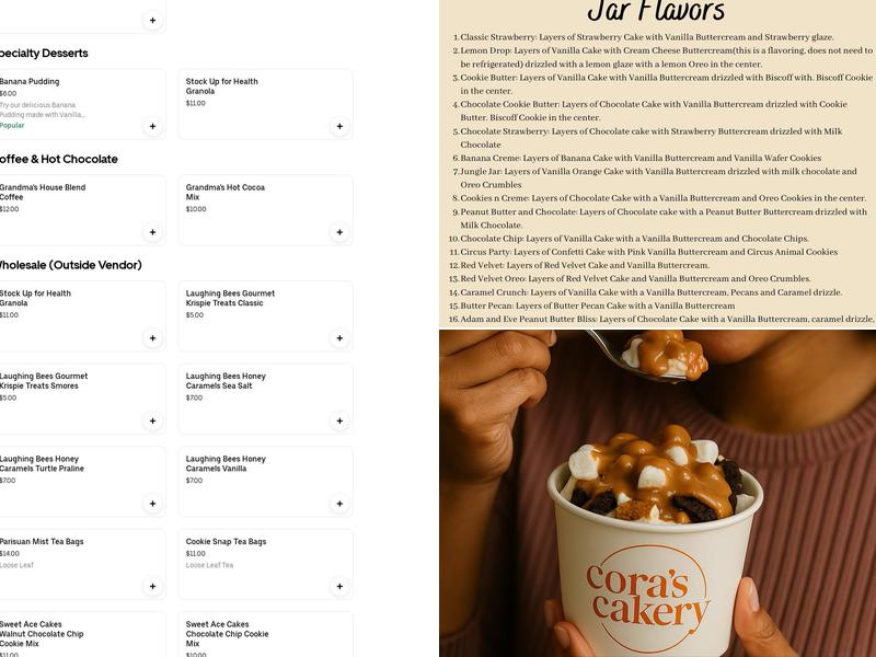 Cora's Cakery Menu