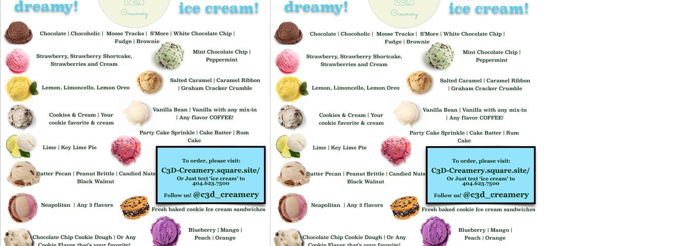 C3D Creamery Menu