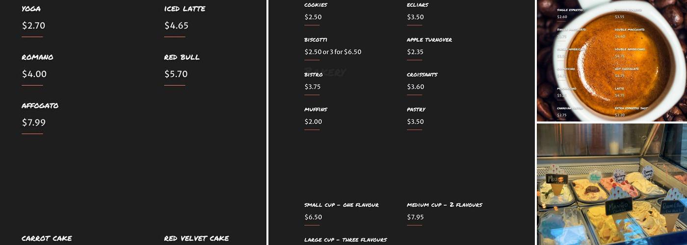 BEVO Espresso & Gelato Menu