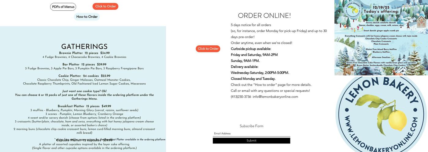 Lemon Bakery Menu