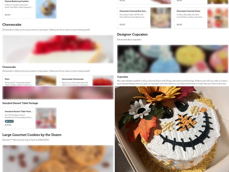 JaaCakes Custom Cakery Menu
