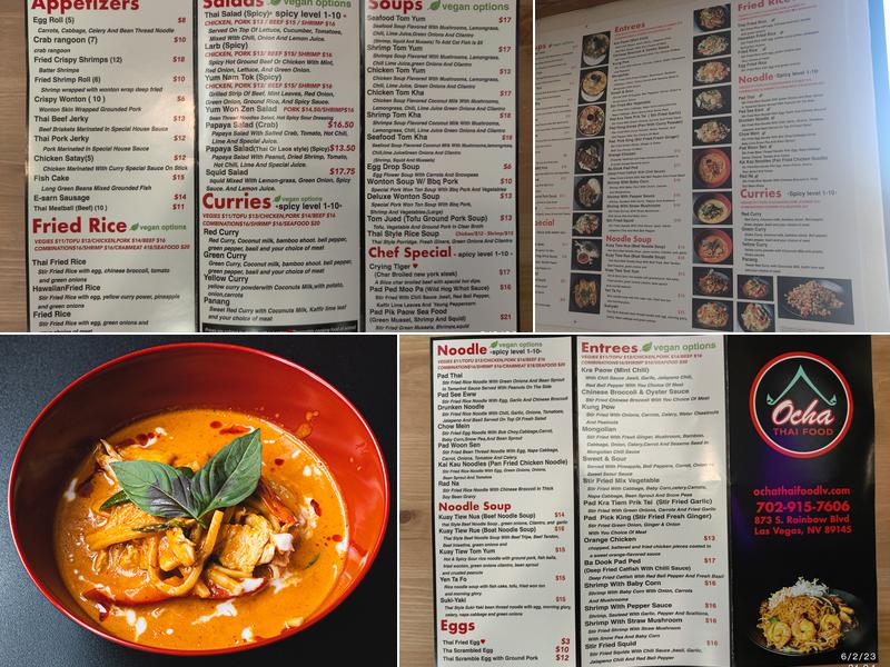 Ocha Thai Food Menu