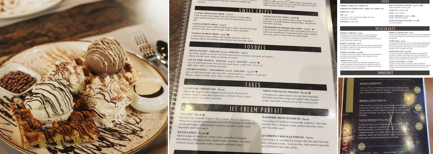 Cacao 70 Eatery Menu