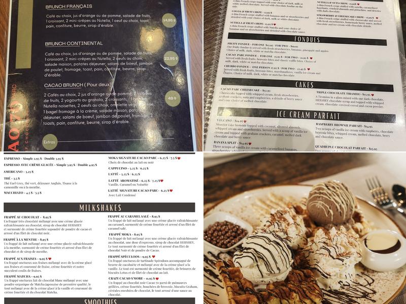 Cacao 70 Eatery Menu