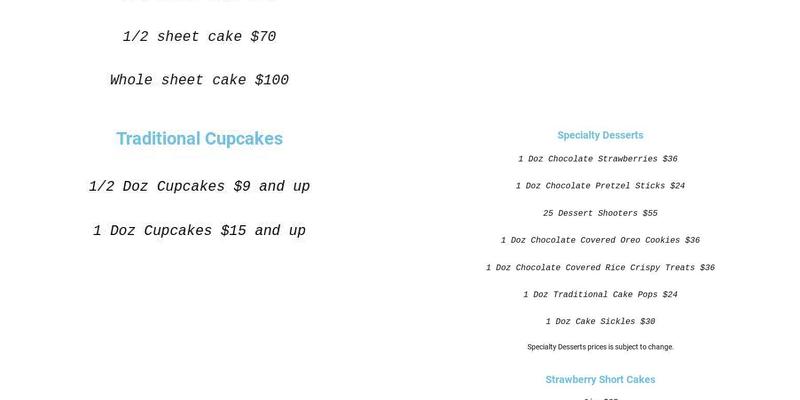 Cakes In The City LLC Menu