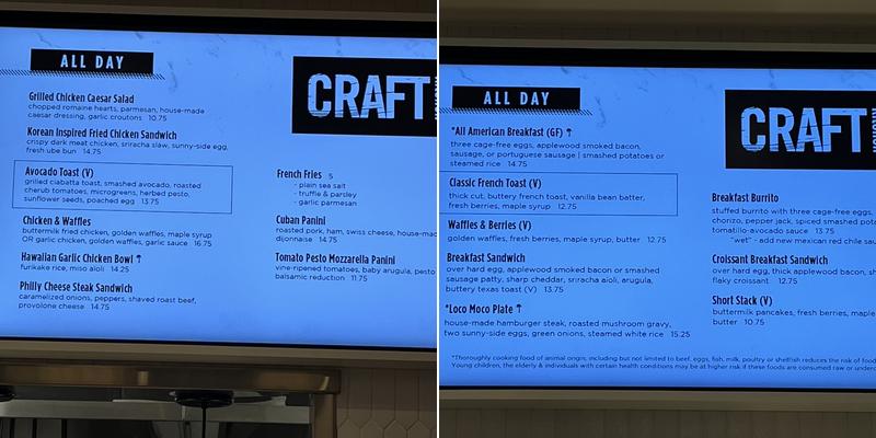 Craft Kitchen Menu