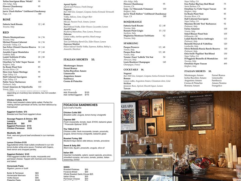 TABLE Caffé Menu