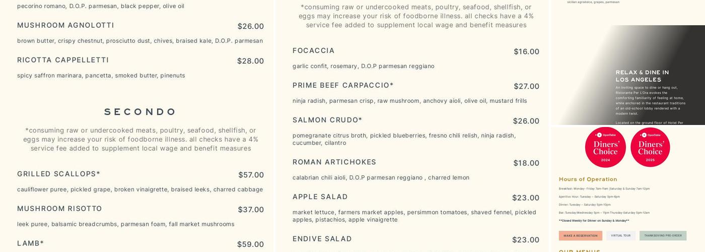 Ristorante Per L’Ora Menu