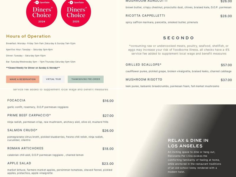 Ristorante Per L’Ora Menu