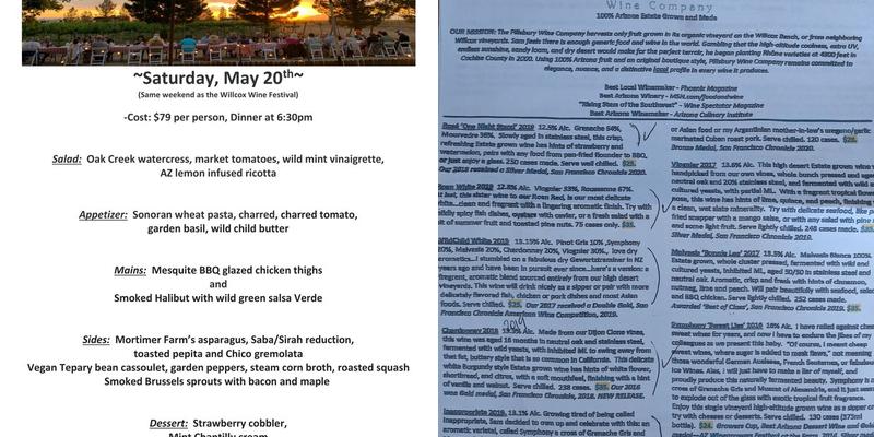 Pillsbury Wine Company & Vineyard Menu