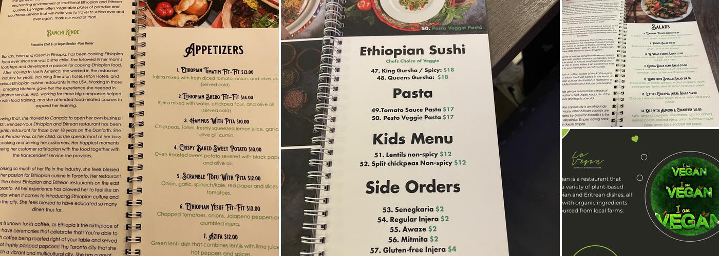 La Vegan Ethiopian & Eritrean Vegan Cuisine Menu