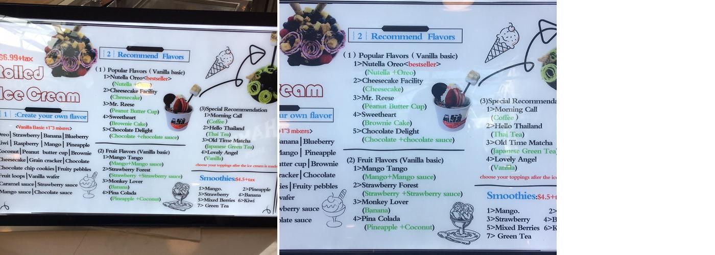Aha Rolled Ice Cream Menu