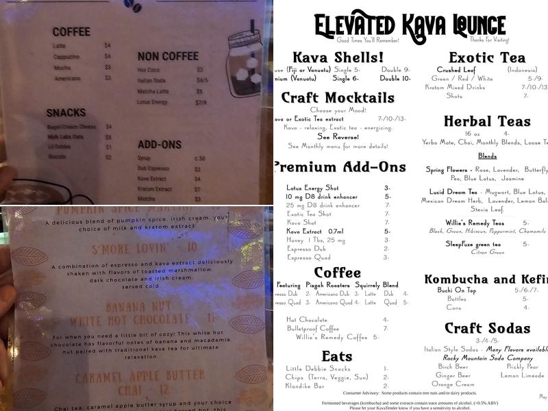 Elevated Kava Lounge Menu