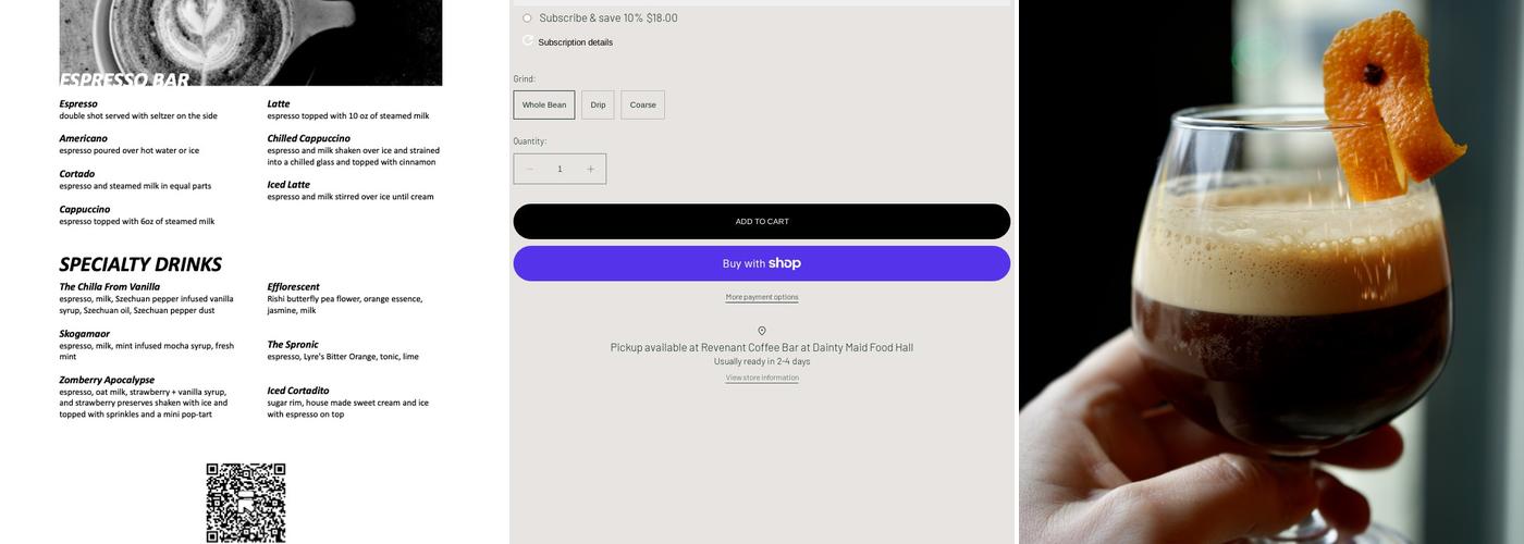 Revenant Coffee Bar Menu