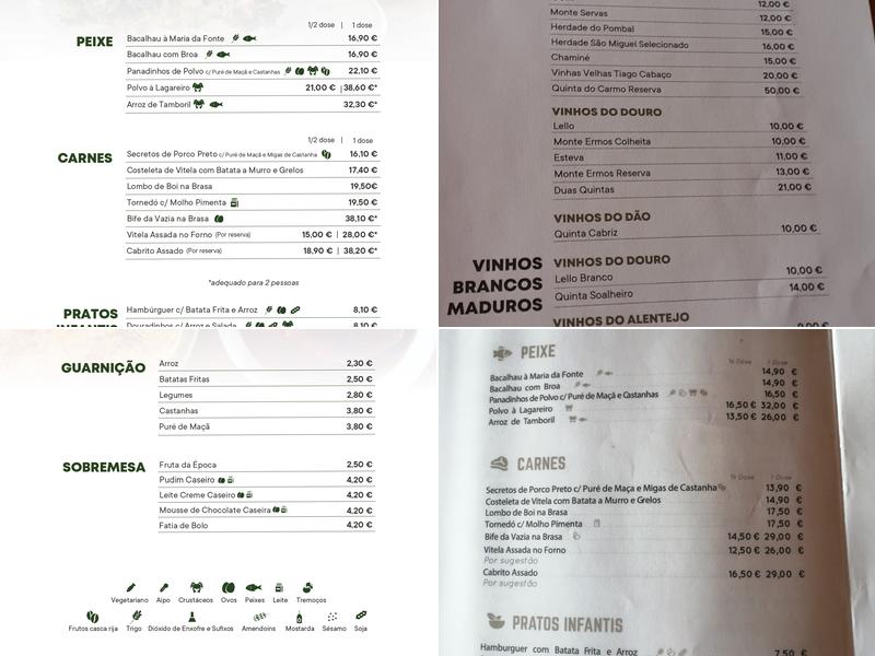 Restaurante Panorâmico da Póvoa de Lanhoso Menu