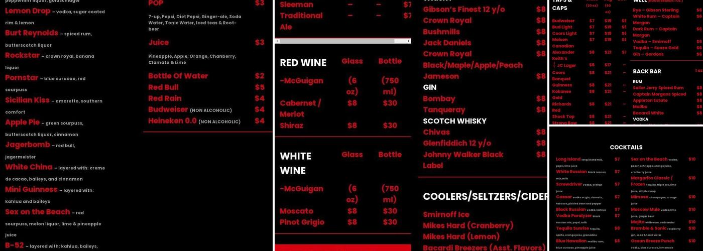 Juliets Castle Sports Bar and Lounge Menu