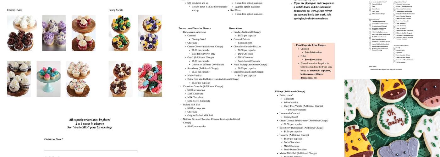 Uniquely Me Bakery Menu