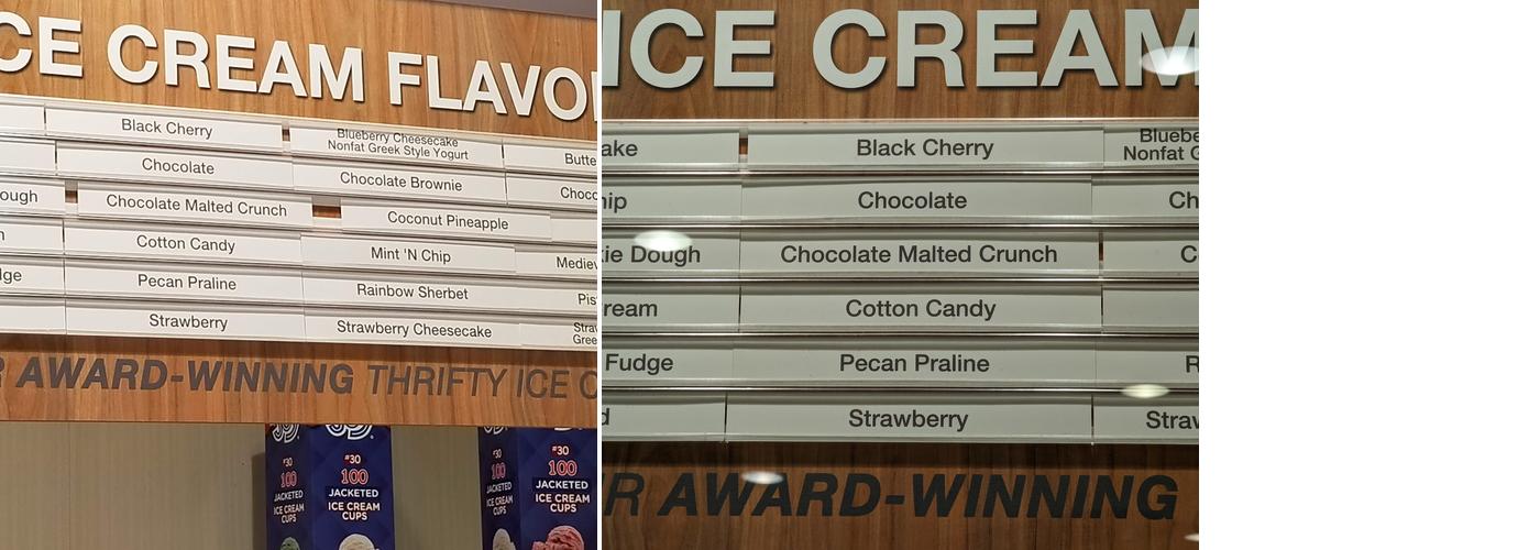 Thrifty Ice Cream Menu