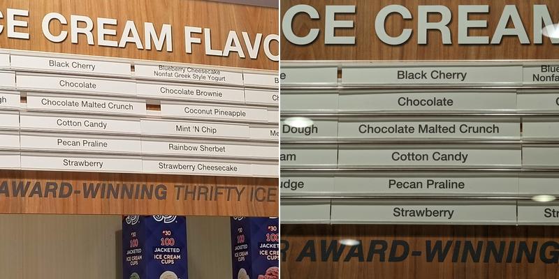 Thrifty Ice Cream Menu