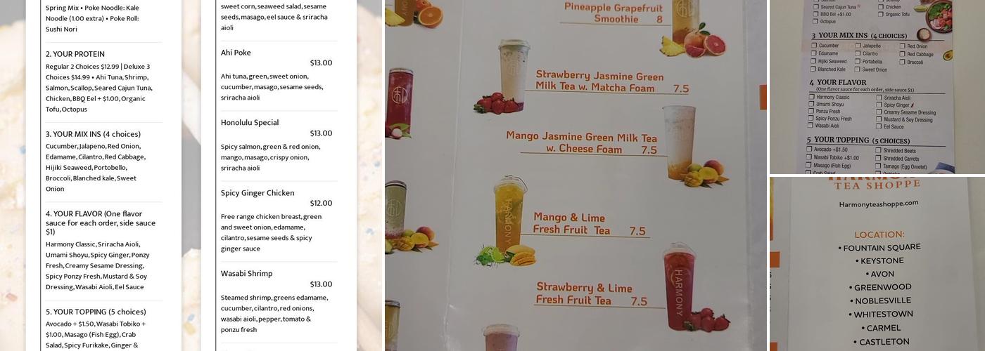 harmony tea shoppe Menu