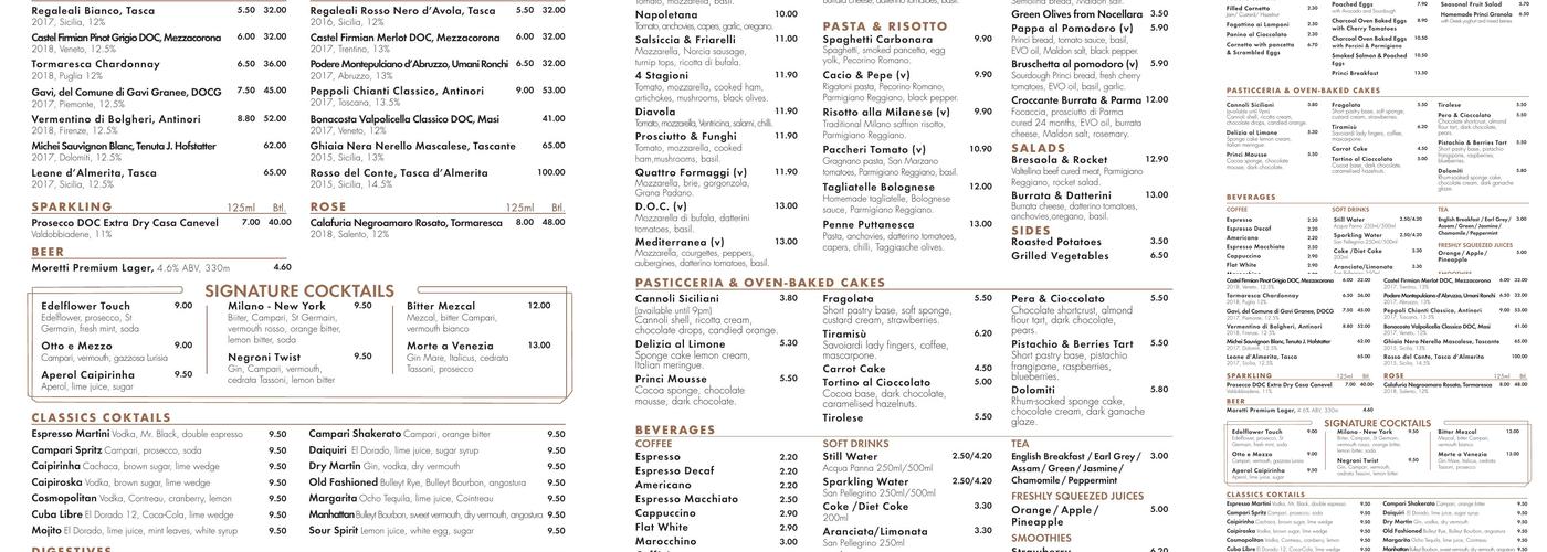 Princi Bakery & Café Menu