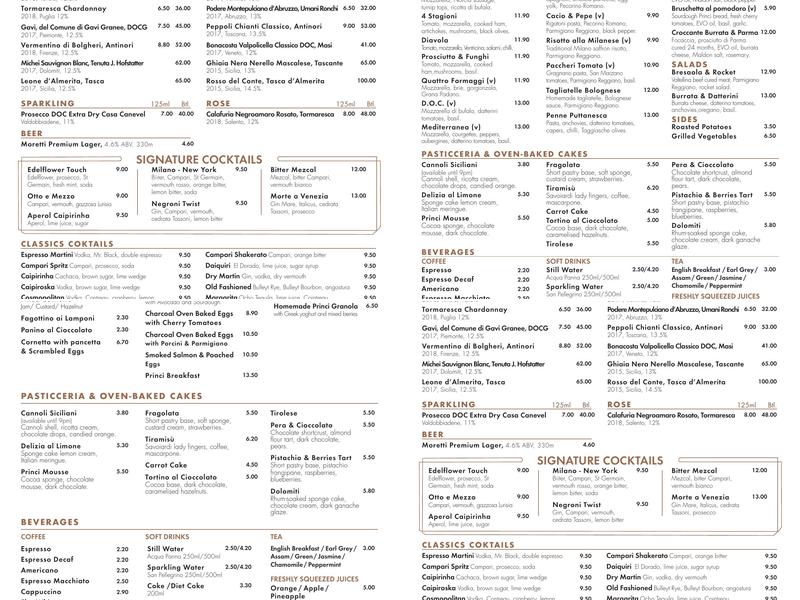Princi Bakery & Café Menu