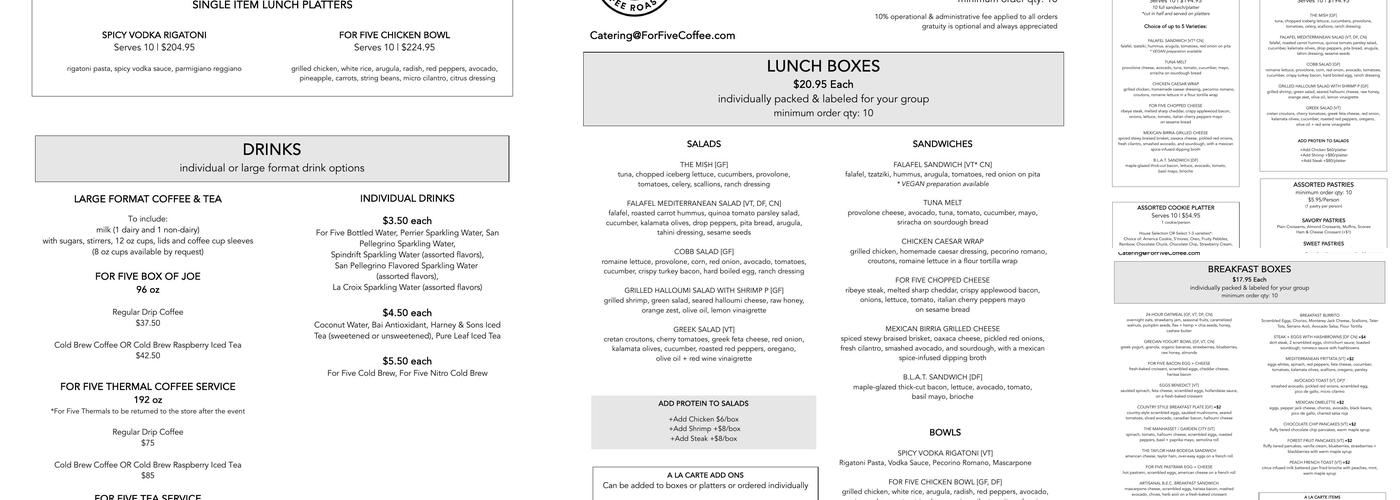 For Five Coffee Boston Menu