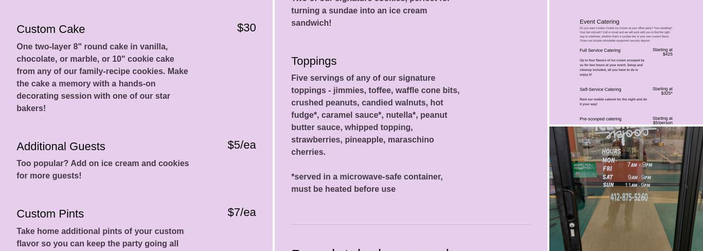 Cookie Cookie Ice Cream Menu