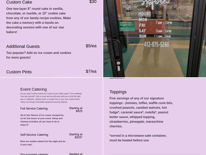 Cookie Cookie Ice Cream Menu