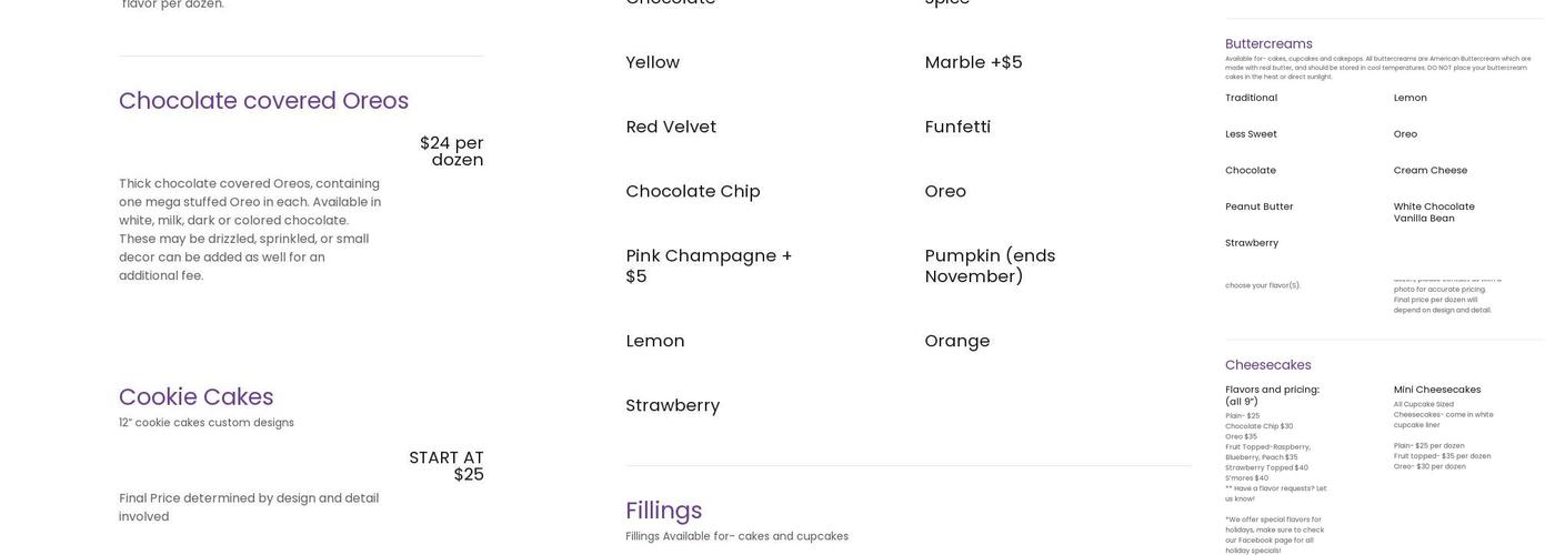 Heavenly Sweet Bakery Menu